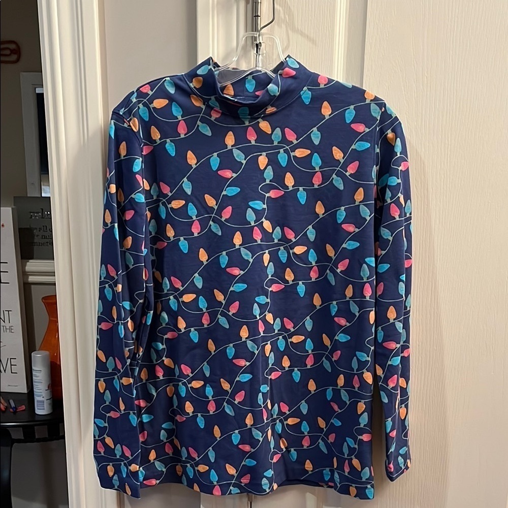 Blair Long Sleeve Mock neck shirt with Christmas lights Size Medium
